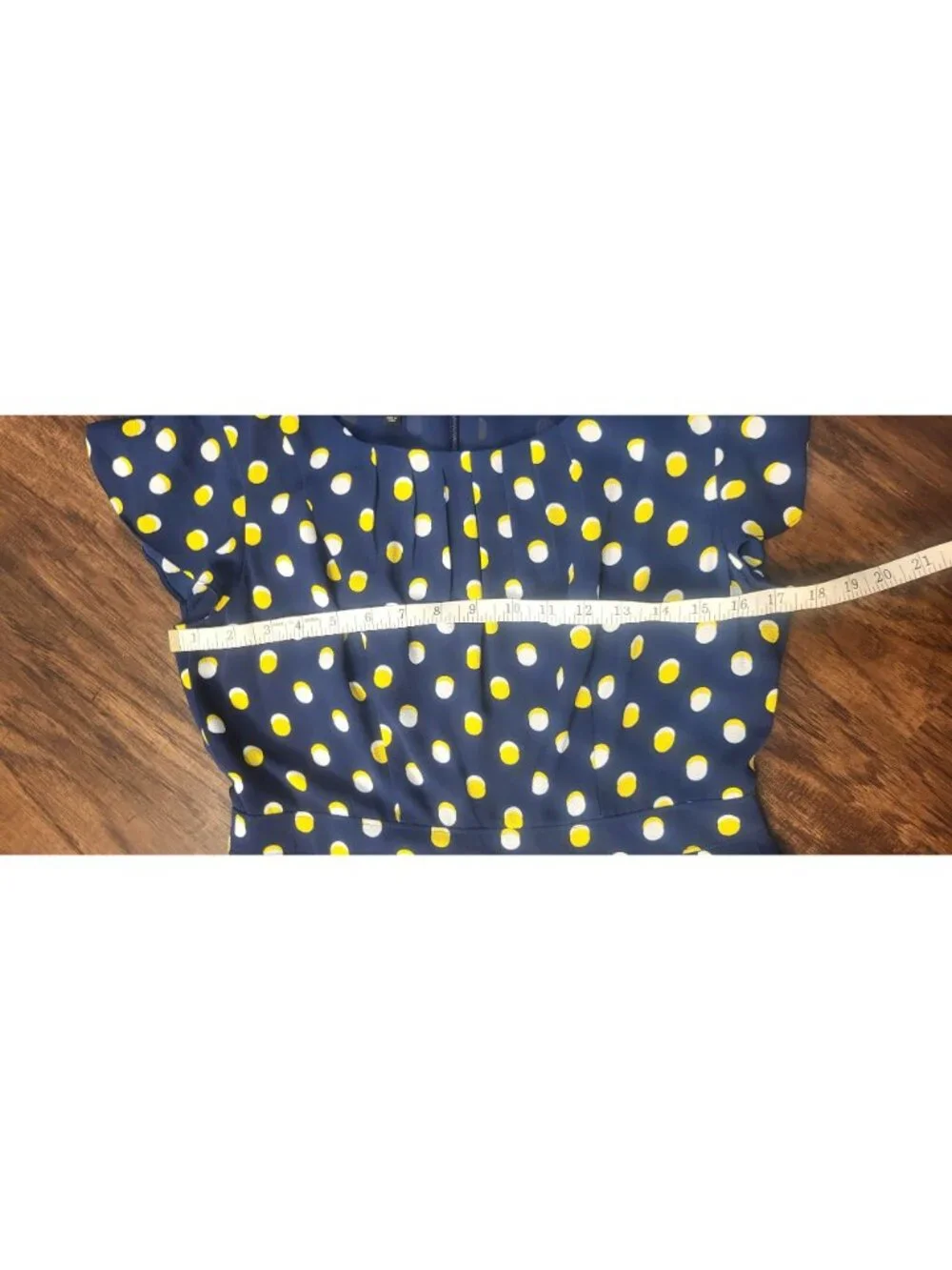 Womens Talbots Navy Blue Yellow/White Polka Dot Midi Dress 4 Pleats Chiffon Zip
